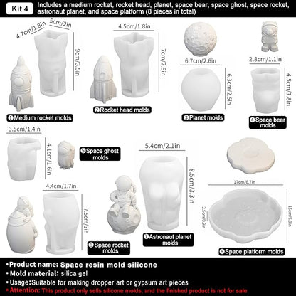 Space Planet Resin Molds Silicone，【8-piece Set】 Epoxy Resin Space Astronaut Silicone molds,3D Resin Spaceballs Molds, Small Rocket Silicone Model, Space Rabbit DIY Gift Sets for Teens (【Kit 4】)