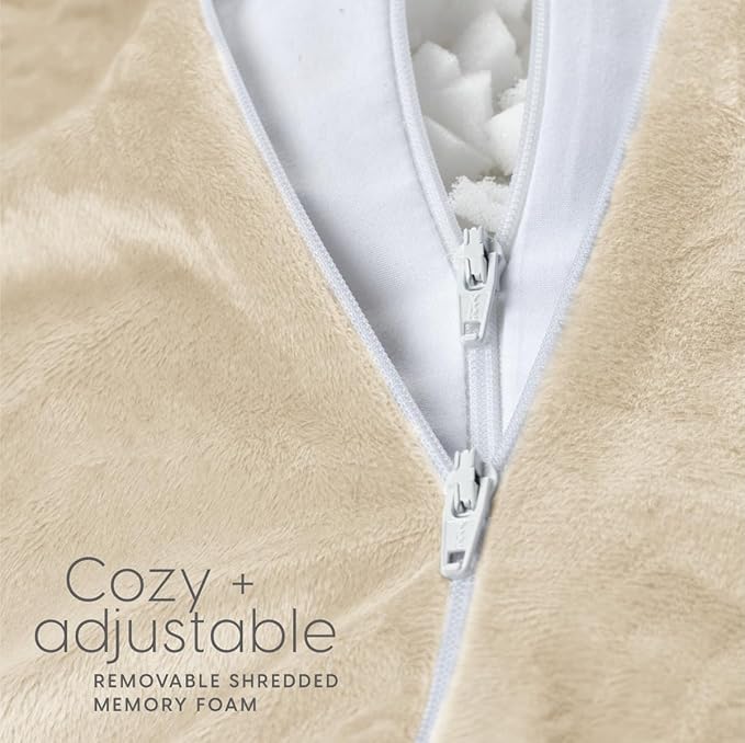 Milliard Reading Pillow with Shredded Memory Foam, Large Adult Backrest with Arms, Back Support for Sitting Up in Bed with Washable Cover (Sit up Pillow) (Cream)