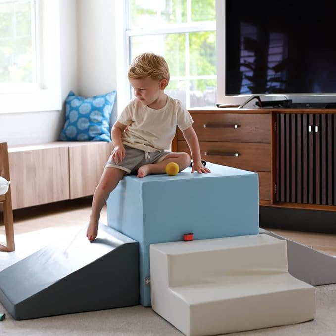 Foamnasium Gymnasium, Indoor Foam Playset, 4 Piece Soft Toddler and Active Kids Play Foam Climber for Crawling, Climbing, Sliding and Jumping, Made in The US, Enhanced Camel