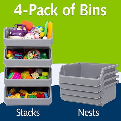 ReadySpace Plastic Containers for Organizing and Storage Bins for Closet, Kitchen, Office, Garage or Pantry Organization, Stackable Bins, Extra Large (14.8" x 16.5" x 7"), 4-Pack, Blue
