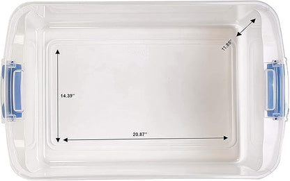 HOMZ 2-Pack Latching Lid, Large Clear Plastic Storage Bins with Lids, 66 Quart, Blue Latch - Stackable Container Boxes for Home, Bathroom, and Office Organization