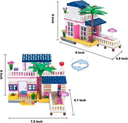 Dream Girls Beach House Building Sets Friends Seaside Villa 360 Pieces City Family Playset Boys Vacation Hut Model Building Kit STEM Toys Gift for Kids Aged 6-12