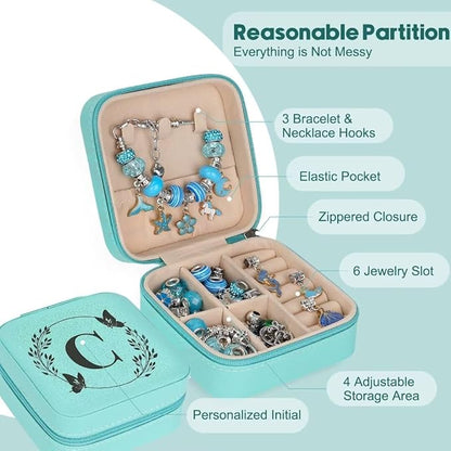 Charm Bracelet Making Kit, Kid Jewelry Making Kit for Girls 8-12, Unicorn Craft Kits for Teen Girls Toys Ages 3-10 Years Old Girl Gifts Trendy Stuff Birthday Christmas Gift with Initial Jewelry Box- C