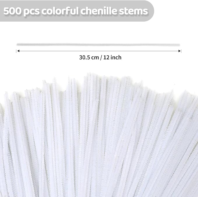 Eppingwin 500pcs Pipe Cleaners, White Pipe Cleaners Craft Supplies,Chenille Stems for DIY Arts Crafts Project(White)