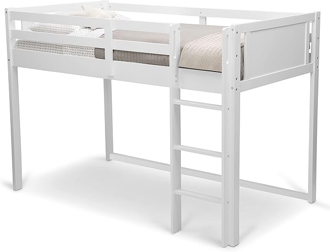 Delta Children Twin Loft Bed with Guardrail and Ladder + Tent [Bundle], White/Chevron