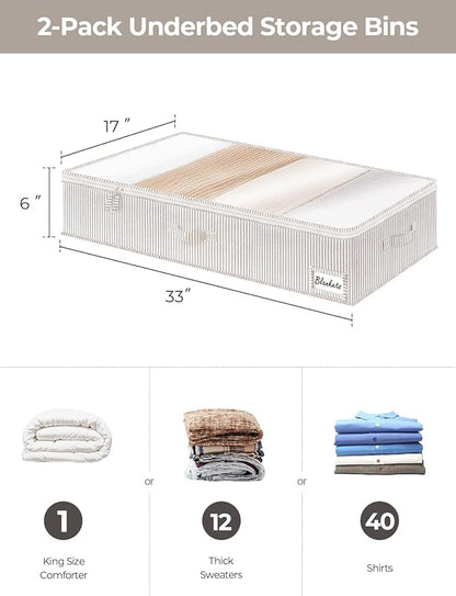 StorageWorks Large Under Bed Storage Containers with Handles and Label Holder, 2 Pack Ultra-thick Fabric Underbed Bins, Closet Organizer for Clothes, Blankets, Sweater