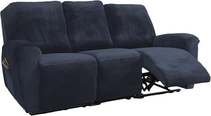 NORTHERN BROTHERS Stretchy Recliner Chair Covers, Velvet Recliner Covers, Lazy Boy Chair Cover (Dark Blue, 3 Seat)