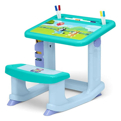 Bluey Draw and Play Desk by Delta Children – Includes 10 Markers and Coloring Book, Blue