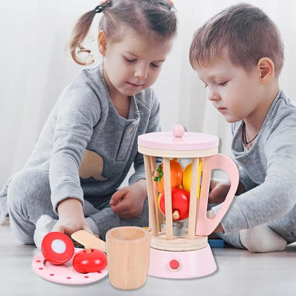 Sdstone Wooden Blender Toys-Fruit Juicer Maker Toy,Wooden Toy Mixer Food Play Kitchen Accessories for Kids,Toy Blender for Kids Aged 3 and Up