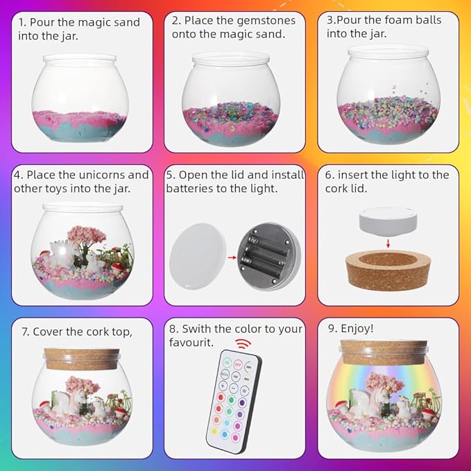 Unicorn Terrarium Kit for Girls - Light Up Terrarium Kit for Kids - Unicorn Arts and Crafts Gifts for Kids- Cool Birthday Gifts Toys for Grils Ages 6 7 8 9 10 11 12 Years Old