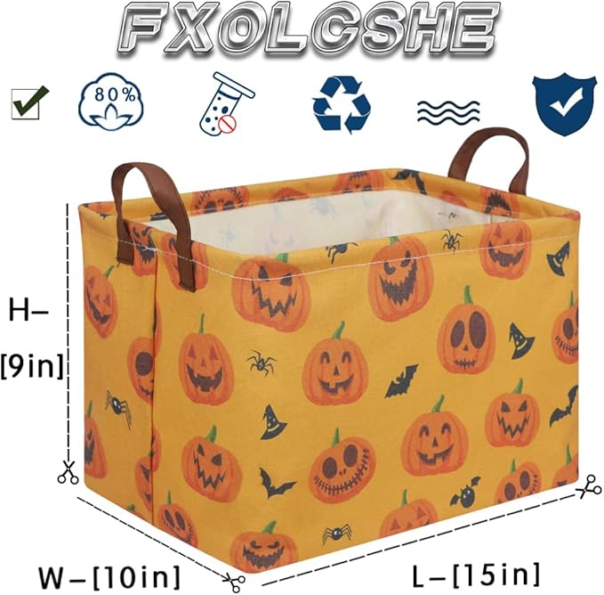 Rectangular Halloween Basket,Trick or Treat Basket for Boys and Girls,Waterproof collapsible storage box,Halloween Decor,Gift box(Halloween pumpkin)