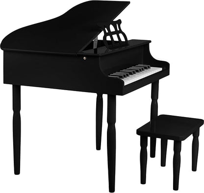 Kids Piano - 30 Key Mini Grand Piano with Music Stand, Bench, and Note Stickers - for Beginners - Instruments for Kids by Hey Play (Black)