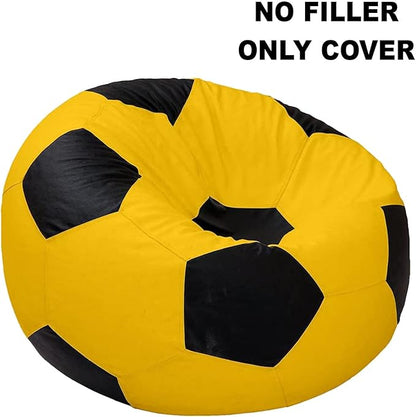 Ample Decor Soccer Bean Bag Cover (Filler Not Included), Leatherette Durable Double Stitched Material Sturdy Zippers, Ideal for Children and Teenagers - Yellow and Black