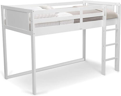 Delta Children Twin Loft Bed with Guardrail and Ladder, White Snooze 6 inch Memory Foam Twin Mattress (Bundle)