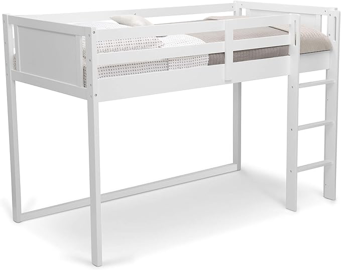 Delta Children Twin Loft Bed with Guardrail and Ladder, White Snooze 6 inch Memory Foam Twin Mattress (Bundle)