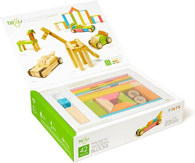 42 Piece Tegu Magnetic Wooden Block Set, Tints, 1-99 years old