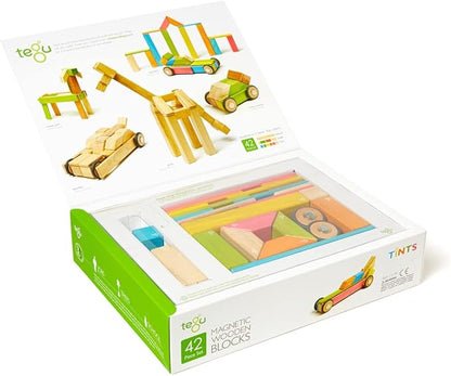 42 Piece Tegu Magnetic Wooden Block Set, Tints, 1-99 years old