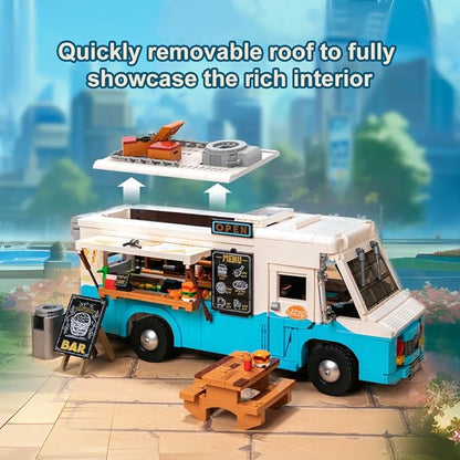 Nostalgic Food Truck Building Set-Camper Vehicles Construction Building Bricks Set Retro Chevrolet P30 Step Van Building Kit for Teens and Adults,Collection Model Building Blocks Set Toys