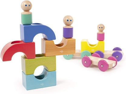 12 Piece Tegu Magnetic Tram Building Block Set, Rainbow