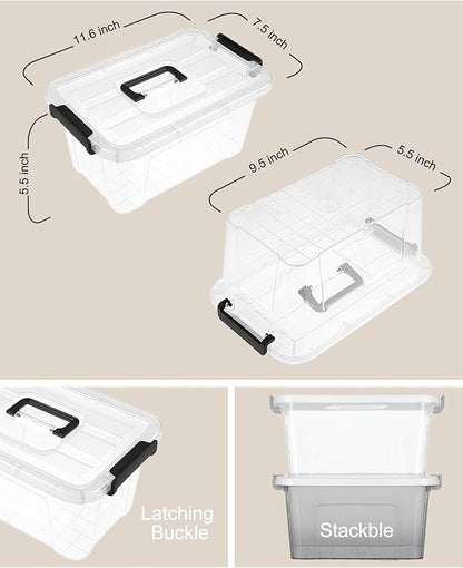 EOENVIVS Plastic Storage Bins with Lids 6 Pack Storage Organizer, 7 Quart Stackable Storage Boxes with Buckle Lids and Handle easy for Home Office Pantry Organization, Clear
