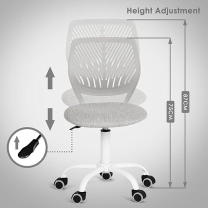Homy Casa Armless Home Office Desk Chair, Colorful Task Chair with Soft Mesh Padded Cushion, Height Adjustable Swivel Study Computer Chair for for Girls Boys Teens (Grey, 1PC)
