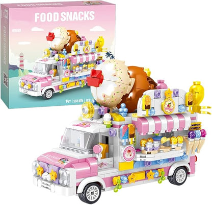 Ice Cream Truck Building Set for Age 8 9 10 11 12 Year Old Kids, Mini Blocks STEM Toy Building Sets for Girls, Girls Building Block Construction Kits, Best Birthday Gift for Girls 593pcs