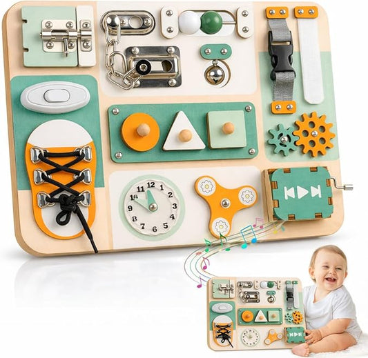 KALOTOYS Busy Board Montessori Toys for 1 2 3 Year Old - Sensory Toys for Toddlers 1-3 - Fine Motor Skills & Early Learning - Montessori Gift for Boys & Girls, Travel-Friendly & Safe