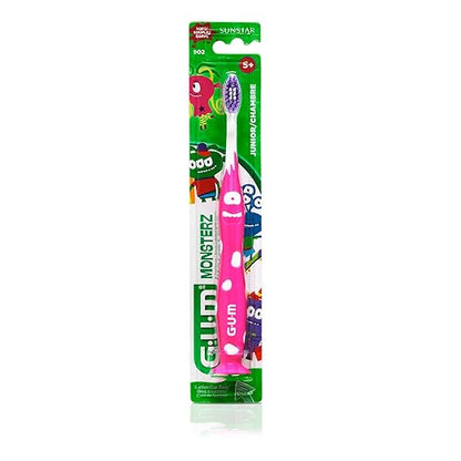 GUM Monsterz Jr Kids’ Toothbrush, Soft Bristled Children’s Toothbrush with Suction Cup, for Ages 5+, 1ct (6pk)