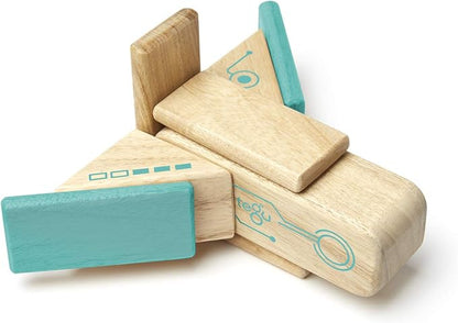 Tegu Robo Magnetic Wooden Block Set, Electric Aqua, 8 PIECE