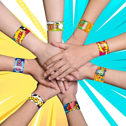 48PCS Super Hero Party Favors Slap Bracelets, Super Hero Wristbands Bracelets Goodie Bag Fillers for Super Hero Birthday Decorations Supplies for Kids