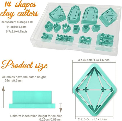 ORIGACH 14 Pcs Terrariums and Cactus Polymer Clay Cutters， Flower House Design Clay Cutters for Polymer Clay Jewelry Earrings with a Clear Storage Box