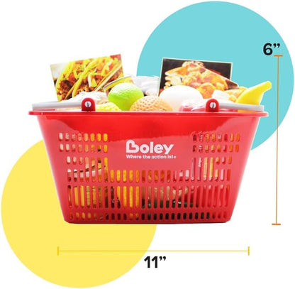 Boley Shopping Basket Toy - Pretend Grocery Shopping Play Set with 24 Realistic Play Food Items - Fruits, Vegetables, Drinks, Meats - Educational and Durable - for Kids and Toddlers Ages 3 and Up
