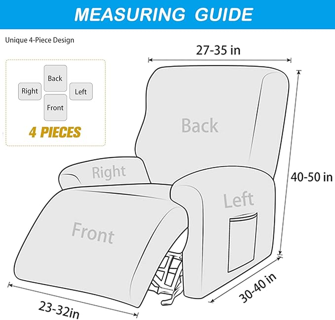 OBCREAT High Stretch Recliner Chair Cover Soft Velvet Recliner Slipcovers 4 Pieces Lazy Boy Recliner Couch Covers Plush Furniture Protector for Kids Pets (Light Grey)