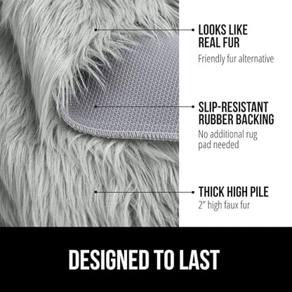Gorilla Grip Fluffy Faux Fur Rug, 4x6, Machine Washable Soft Furry Area Rugs, Rubber Backing, Plush Floor Carpets for Baby Nursery, Bedroom, Living Room Shag Carpet, Luxury Home Decor, Light Gray