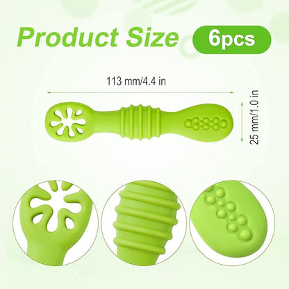 6pcs Silicone Baby Spoons, First Stage Toddler Utensils Baby Led Weaning Spoons BPA Free Baby Chew Spoon Training Spoon Set Toddler Self Feeding Utensils for Baby 6+ Months (6 Colors) Z20010