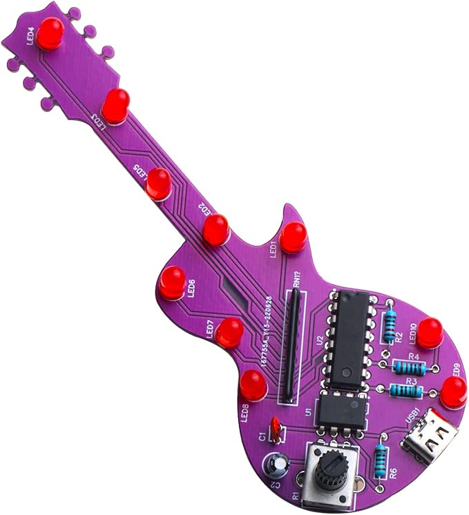 Beginner Learn to Solder Fun Kit :Guitar Shaped LED flashing adjustable speed Soldering Kits DIY Electronics Projects