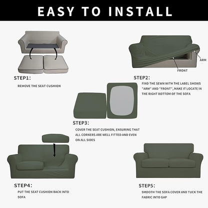 Easy-Going 100% Dual Waterproof Loveseat Cover Stretch Soft Couch Cover for Dogs, Sofa Slipcover for 2 Separate Cushion Couch Leakproof Furniture Protector for Kids, Pets Grayish Green