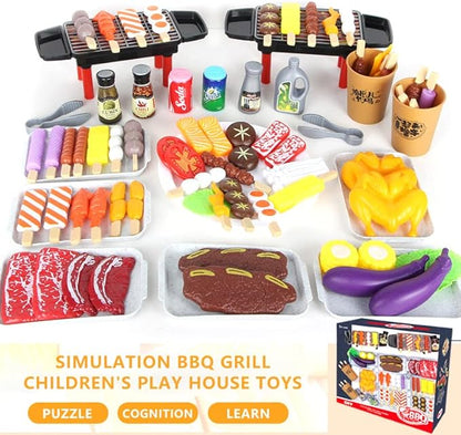 80 PCS BBQ Grill Playset Toy Barbecue Kitchen Cooking Playset, Interactive Grill Play Food BBQ Accessories Set for Girls Boys Toddler Play Cooking Set for Toddlers 1-3 Cooking Toys for Kids Ages 4-8