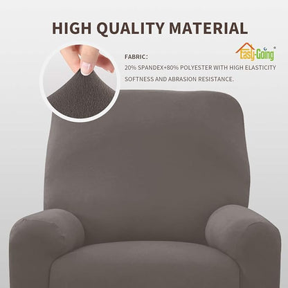 Easy-Going 4 Pieces Microfiber Stretch Recliner Slipcover – Spandex Soft Fitted Sofa Couch Cover, Washable Furniture Protector with Elastic Bottom for Kids, Pet(Recliner, Taupe)