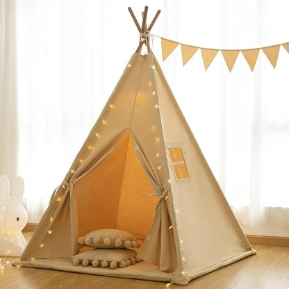 RongFa Teepee Tent for Kids-Portable Children Play Tent Indoor Outdoor (Apricot with Mat)