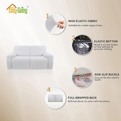 Easy-Going Oversized 6 Pieces Microfiber Stretch Sectional Recliner Loveseat Sofa Slipcover Soft Fitted Fleece 2 Seats Couch Cover Washable Furniture Protector with Elasticity for Kids Pet Snow White