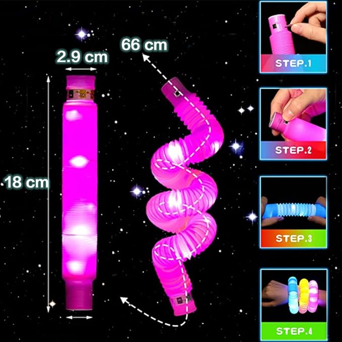 Jishi Light Up Pop Tubes 8-Pack LED Glow Sticks Bulk Christmas Glow in The Dark Party Favors Supplies, Kids Christmas Birthday Party Decorations, Sensory Light Up Fidget Tubes Toys for Kids Boys Girls