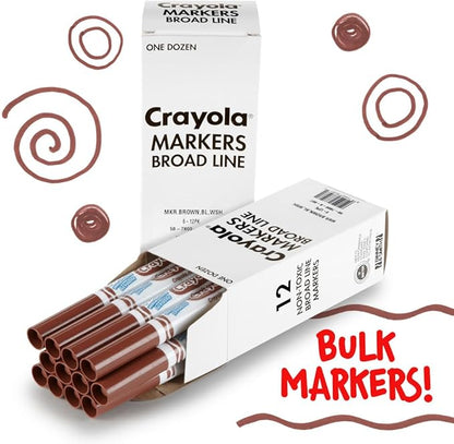 Crayola Washable Markers - Brown (12ct), Kids Broad Line Markers, Bulk Markers for Classrooms & Teachers