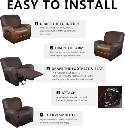 molasofa Recliner Chair Covers Large Size Oversized - 4 Pieces Leather Like Extra Large Recliner Chair Covers Stretch Recliner Slipcover for Lazy Boy Wide Recliner Chair Washable (Chocolate)