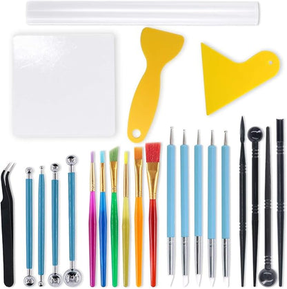 Swpeet 24Pcs Modeling Clay Sculpting Tools Kits, Painting Brush, Dual-Ended Design Pottery Tools, Ball Stylus Tool, Plastic Ball Rod Stylus Modeling Tools, Clay Roller, Clay Scarper for Modeling Clay