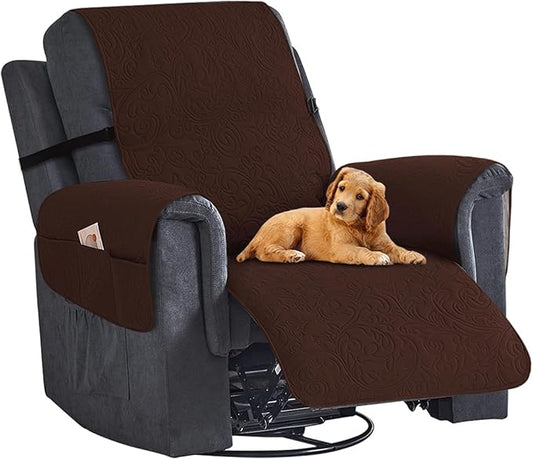 Waterproof Recliner Chair Couch Cover, Anti Slip Recliner Chair Sofa Covers with Elastic Bands,Furniture Protector for Kids, Pets, Dog and Cat (1 Cushion Loveseat, Dark Coffee)
