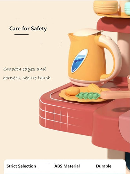 Serena & Jewel Kit for - Kitchen Playset Pretend Food - Toy Accessories Set w/Real Sounds & Light, Play Sink, Cooking Stove with Efflunent,88 PCS for Toddlers Kids, Girls & Boys（3-10 Years） (Orange)