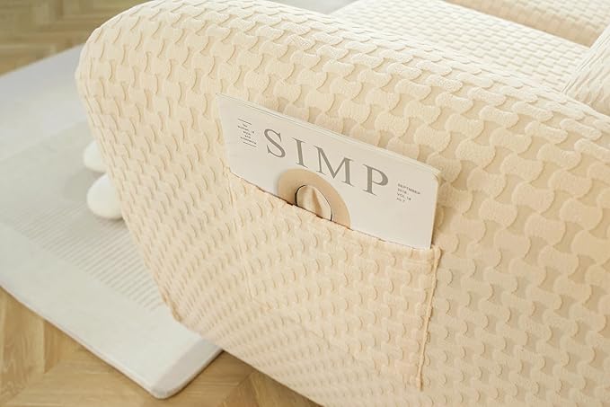 vctops 6 Pieces Jacquard Plush Recliner Loveseat Slipcover Stretch Soft Sofa Couch Cover Anti-Slip Solid Color Furniture Protector with Elastic Bottom for Kids Cats Dogs(Cream,2 Seat)