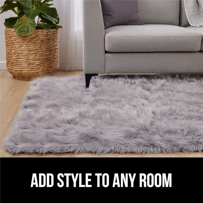 Gorilla Grip Fluffy Faux Fur Rug, 6x9, Machine Washable Soft Furry Area Rugs, Rubber Backing, Plush Floor Carpets for Baby Nursery, Bedroom, Living Room Shag Carpet, Luxury Home Decor, Light Gray