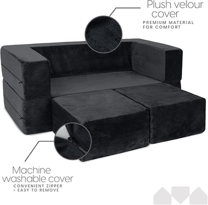 Milliard Kids Couch - Modular Kids Sofa for Toddler and Baby Playroom/Bedroom Furniture (Black) with Bonus Pillow
